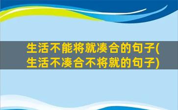 生活不能将就凑合的句子(生活不凑合不将就的句子)